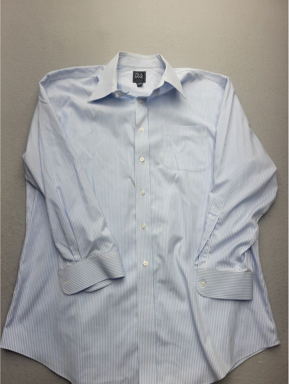 Jos A Bank Men Button-Up 17 1/2 33 Blue Long Sleeve Striped Cotton Traveler